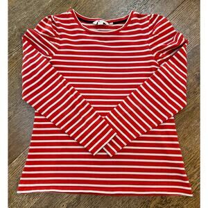 Boden Imogen Breton Stripe Top In Cherry Red & Ivory Sz 8 Puff Long Sleeve